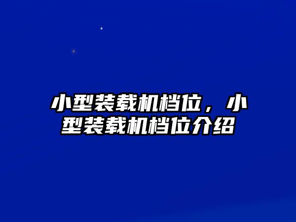 小型裝載機(jī)檔位，小型裝載機(jī)檔位介紹