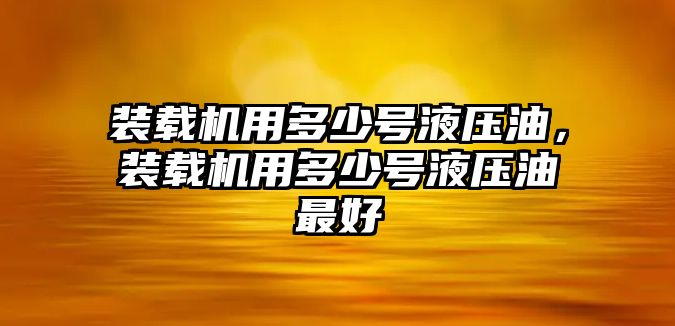 裝載機用多少號液壓油，裝載機用多少號液壓油最好