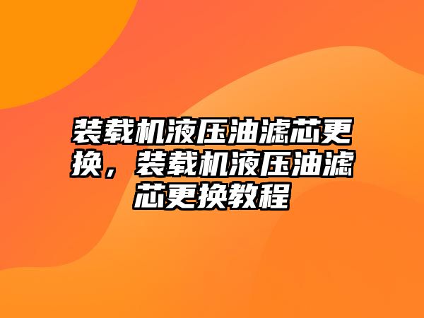 裝載機(jī)液壓油濾芯更換，裝載機(jī)液壓油濾芯更換教程