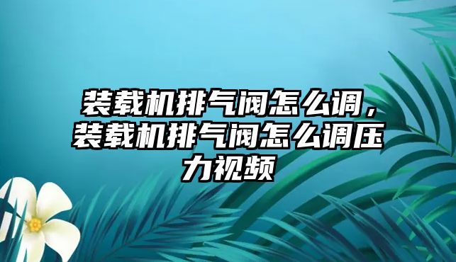 裝載機排氣閥怎么調(diào)，裝載機排氣閥怎么調(diào)壓力視頻