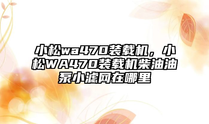 小松wa470裝載機(jī)，小松WA470裝載機(jī)柴油油泵小濾網(wǎng)在哪里