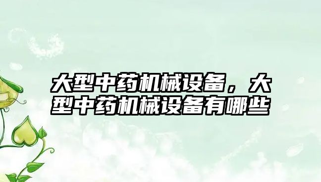 大型中藥機械設備，大型中藥機械設備有哪些