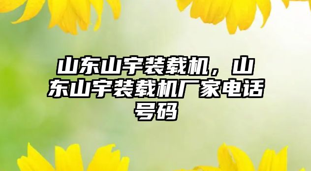 山東山宇裝載機，山東山宇裝載機廠家電話號碼