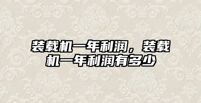 裝載機一年利潤，裝載機一年利潤有多少