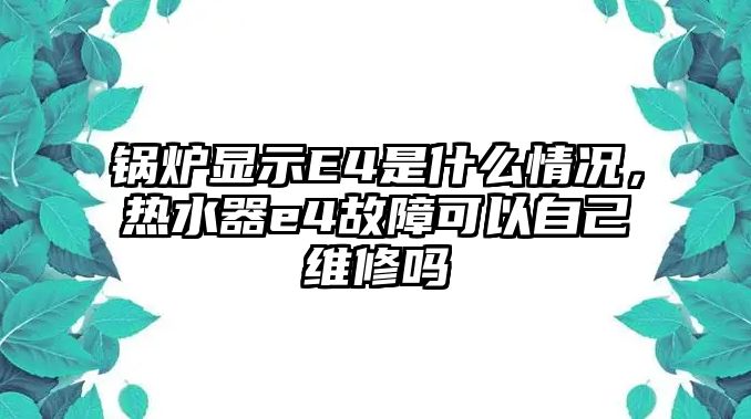 鍋爐顯示E4是什么情況，熱水器e4故障可以自己維修嗎