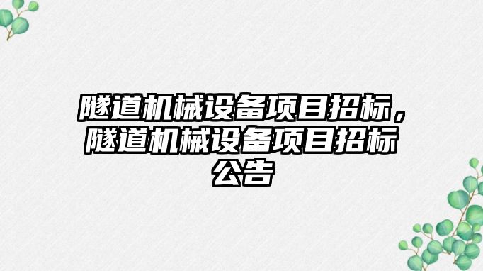 隧道機械設備項目招標，隧道機械設備項目招標公告