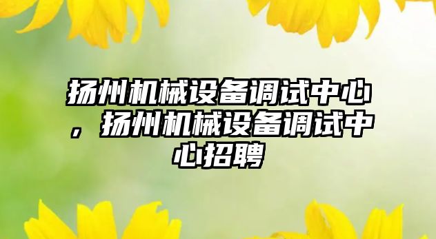 揚州機械設備調試中心，揚州機械設備調試中心招聘