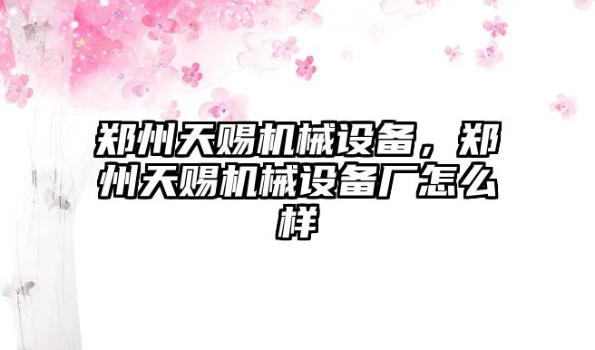 鄭州天賜機(jī)械設(shè)備，鄭州天賜機(jī)械設(shè)備廠怎么樣