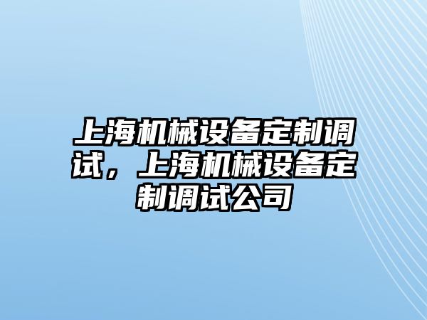 上海機械設(shè)備定制調(diào)試，上海機械設(shè)備定制調(diào)試公司