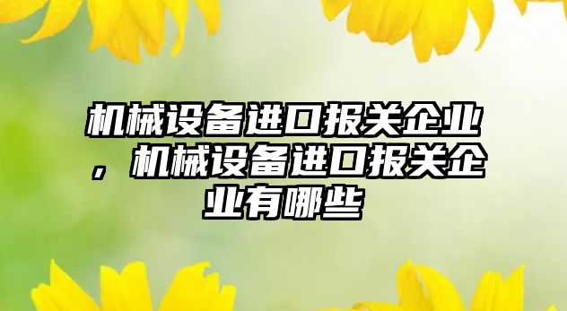 機械設備進口報關企業(yè)，機械設備進口報關企業(yè)有哪些