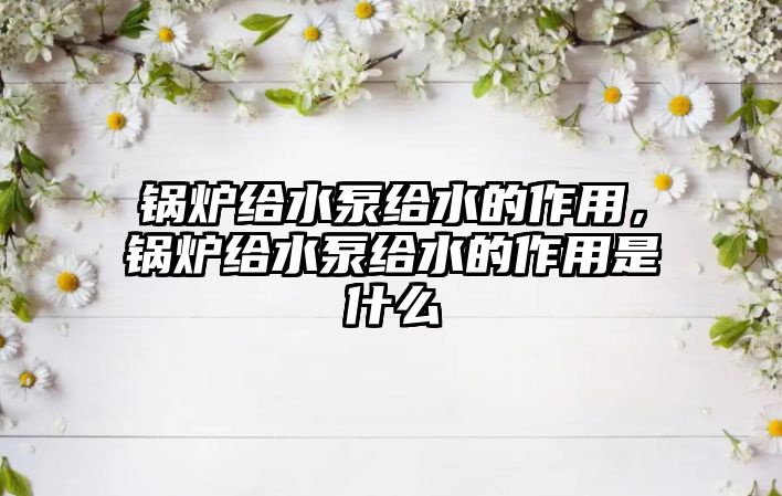 鍋爐給水泵給水的作用，鍋爐給水泵給水的作用是什么