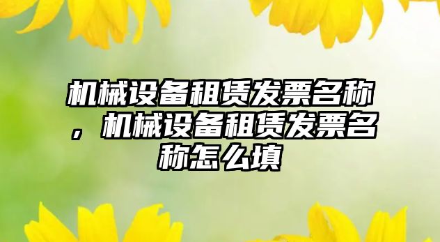 機械設備租賃發(fā)票名稱，機械設備租賃發(fā)票名稱怎么填