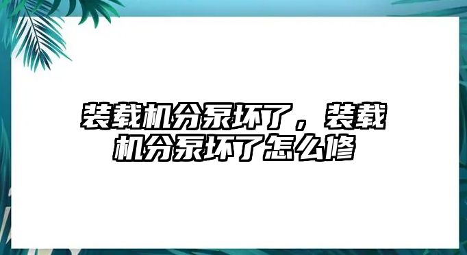 裝載機分泵壞了，裝載機分泵壞了怎么修