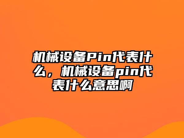 機械設備Pin代表什么，機械設備pin代表什么意思啊