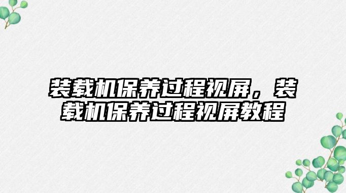 裝載機(jī)保養(yǎng)過(guò)程視屏，裝載機(jī)保養(yǎng)過(guò)程視屏教程