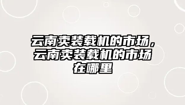 云南賣裝載機的市場，云南賣裝載機的市場在哪里