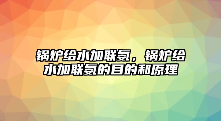 鍋爐給水加聯(lián)氨，鍋爐給水加聯(lián)氨的目的和原理