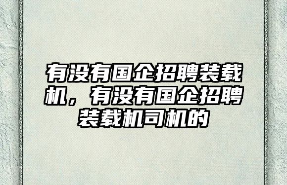 有沒(méi)有國(guó)企招聘裝載機(jī)，有沒(méi)有國(guó)企招聘裝載機(jī)司機(jī)的