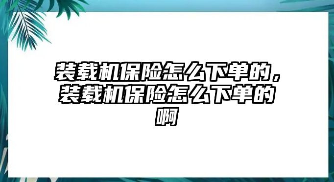 裝載機(jī)保險(xiǎn)怎么下單的，裝載機(jī)保險(xiǎn)怎么下單的啊