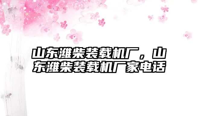 山東濰柴裝載機廠，山東濰柴裝載機廠家電話