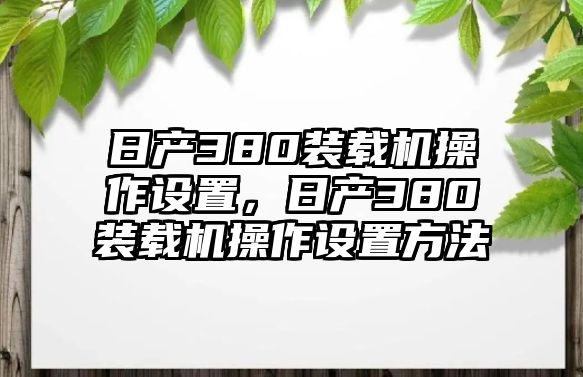 日產(chǎn)380裝載機(jī)操作設(shè)置，日產(chǎn)380裝載機(jī)操作設(shè)置方法