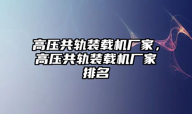 高壓共軌裝載機(jī)廠家，高壓共軌裝載機(jī)廠家排名