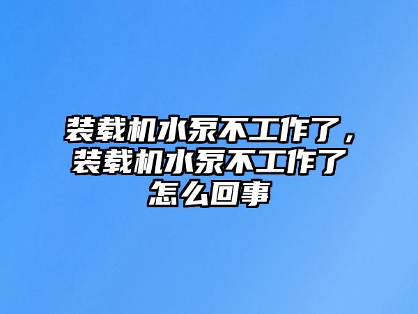 裝載機(jī)水泵不工作了，裝載機(jī)水泵不工作了怎么回事