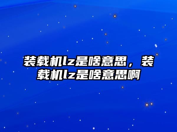 裝載機lz是啥意思，裝載機lz是啥意思啊