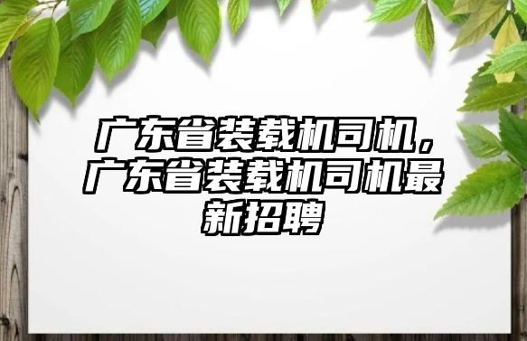 廣東省裝載機司機，廣東省裝載機司機最新招聘