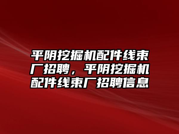 平陰挖掘機配件線束廠招聘，平陰挖掘機配件線束廠招聘信息