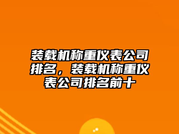 裝載機稱重儀表公司排名，裝載機稱重儀表公司排名前十