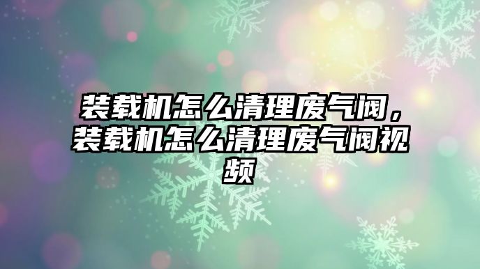 裝載機(jī)怎么清理廢氣閥，裝載機(jī)怎么清理廢氣閥視頻