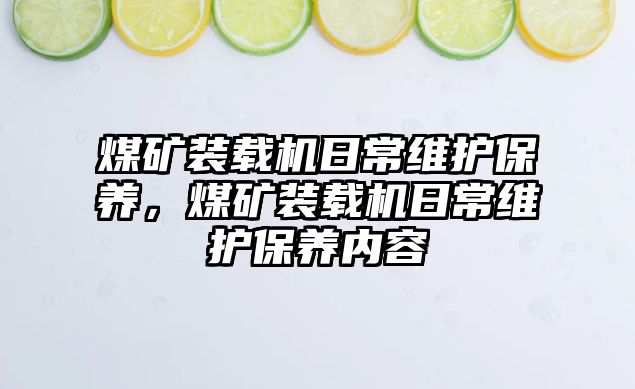 煤礦裝載機日常維護保養(yǎng)，煤礦裝載機日常維護保養(yǎng)內容