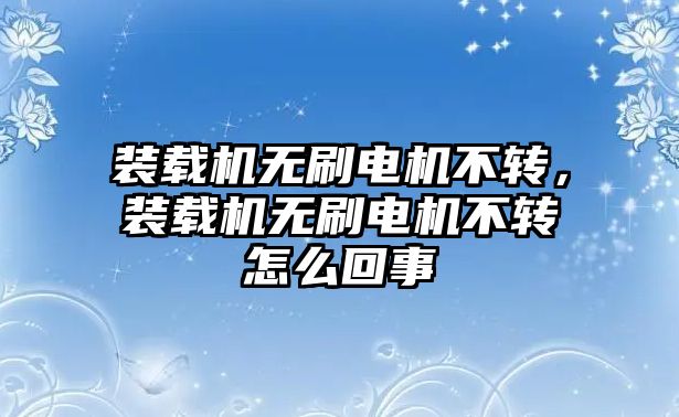 裝載機無刷電機不轉(zhuǎn)，裝載機無刷電機不轉(zhuǎn)怎么回事