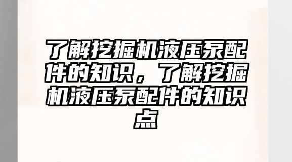 了解挖掘機(jī)液壓泵配件的知識(shí)，了解挖掘機(jī)液壓泵配件的知識(shí)點(diǎn)