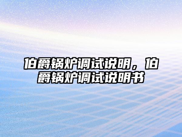 伯爵鍋爐調試說明，伯爵鍋爐調試說明書