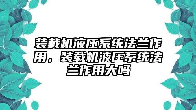 裝載機液壓系統(tǒng)法蘭作用，裝載機液壓系統(tǒng)法蘭作用大嗎