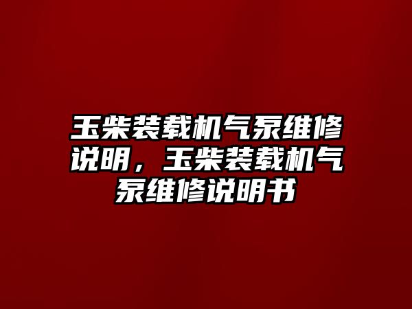 玉柴裝載機(jī)氣泵維修說明，玉柴裝載機(jī)氣泵維修說明書