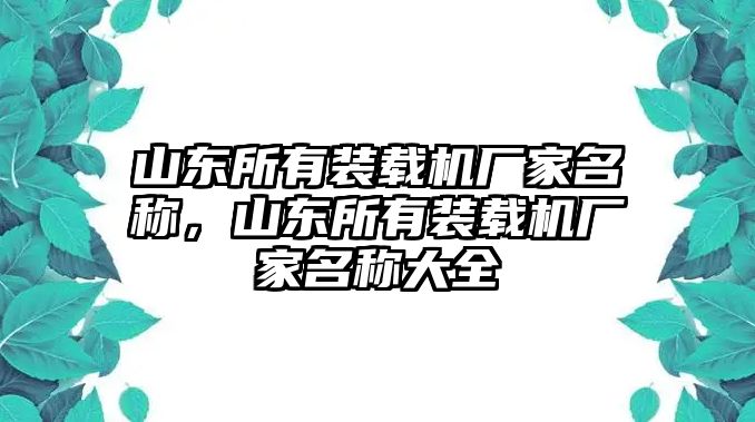 山東所有裝載機(jī)廠家名稱(chēng)，山東所有裝載機(jī)廠家名稱(chēng)大全