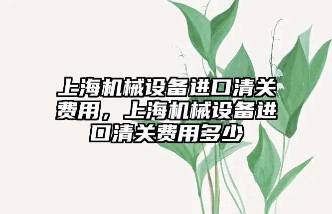 上海機械設備進口清關費用，上海機械設備進口清關費用多少