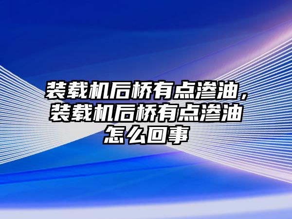 裝載機(jī)后橋有點(diǎn)滲油，裝載機(jī)后橋有點(diǎn)滲油怎么回事