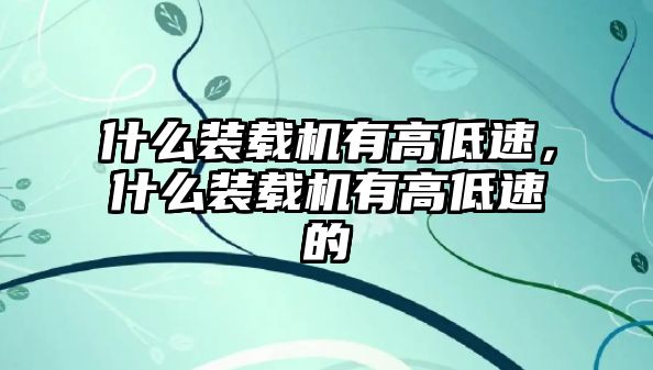 什么裝載機(jī)有高低速，什么裝載機(jī)有高低速的