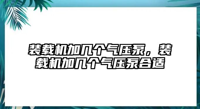 裝載機加幾個氣壓泵，裝載機加幾個氣壓泵合適