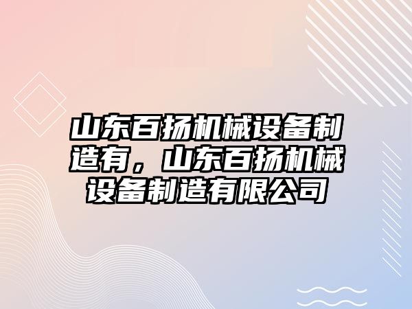 山東百揚機械設備制造有，山東百揚機械設備制造有限公司