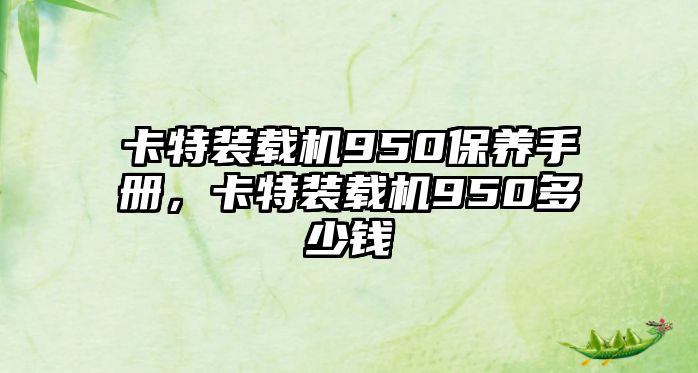 卡特裝載機950保養(yǎng)手冊，卡特裝載機950多少錢