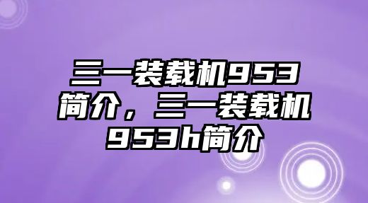 三一裝載機(jī)953簡(jiǎn)介，三一裝載機(jī)953h簡(jiǎn)介