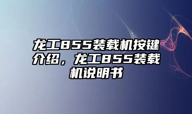 龍工855裝載機(jī)按鍵介紹，龍工855裝載機(jī)說明書