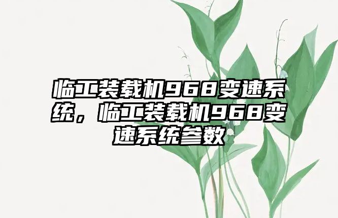 臨工裝載機(jī)968變速系統(tǒng)，臨工裝載機(jī)968變速系統(tǒng)參數(shù)