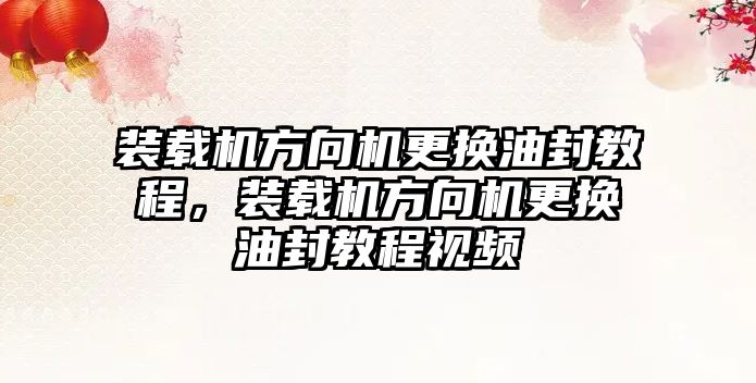 裝載機方向機更換油封教程，裝載機方向機更換油封教程視頻