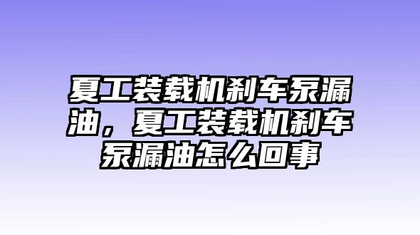 夏工裝載機剎車泵漏油，夏工裝載機剎車泵漏油怎么回事